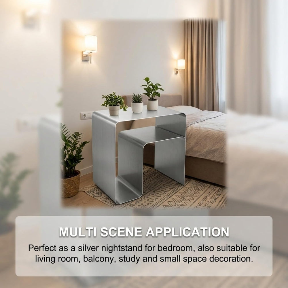 Stainless Steel Side Table, Modern End Table with Double Storage, One-Piece F...