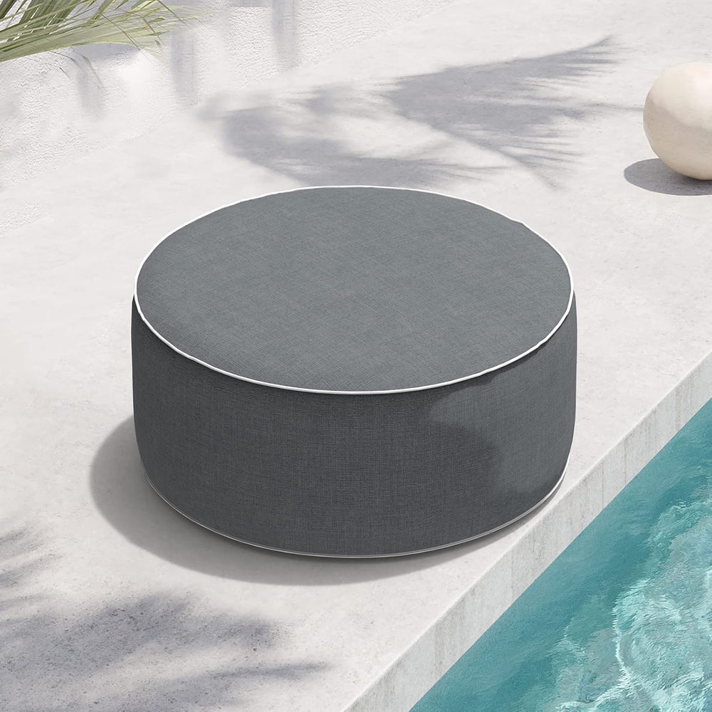 Indoor/Outdoor Inflatable Ottoman D21 x H9 inch, Round Footstool Inflatable F...