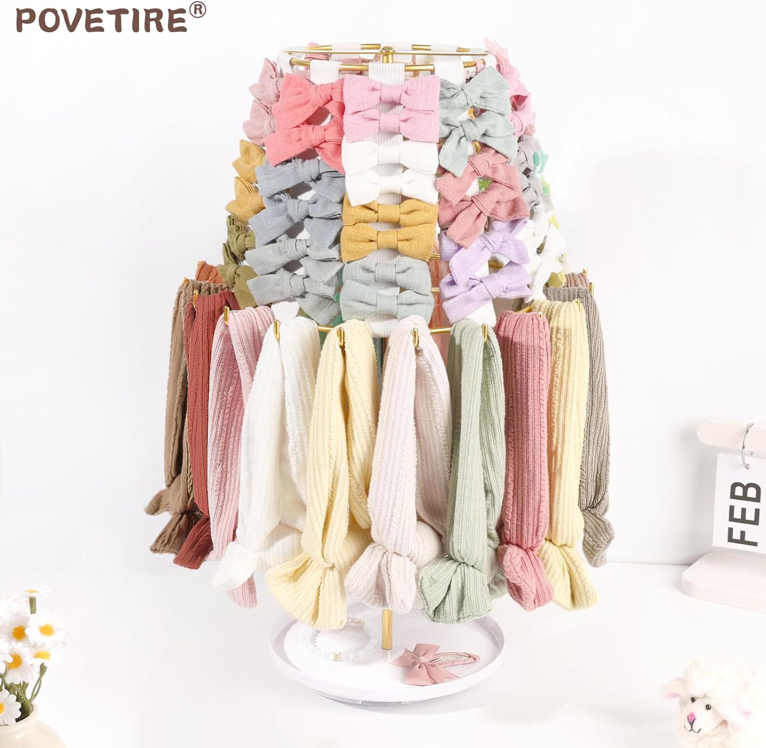 POVETIRE Headband Holder Bow Organizer for Girls, Metal Hair Bows Stand Hairband Storage Display, Hair Accessory Organizer Rack for Baby Newborn Infant Toddler Kids