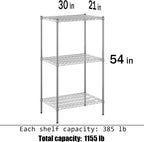 21" Deep x 30" Wide x 54" Height Wire Shelving Kit | 3-Tier | NSF Commercial Storage Rack Unit