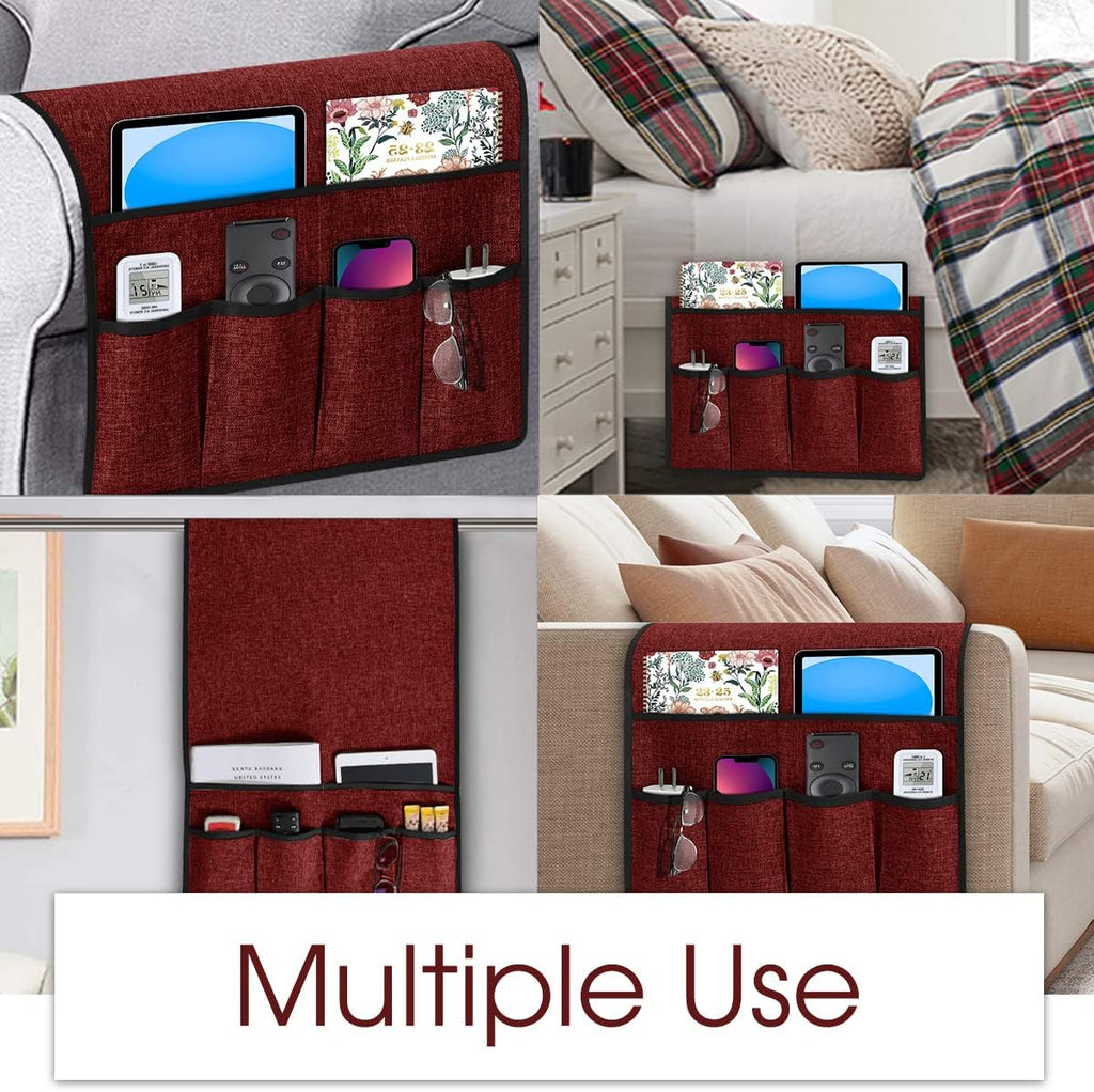Joywell Remote Control Holder for Recliner Sofa Armrest Organizer Non Slip Armchair Caddy with 6 Pocket Storage for Magazine, Tablet, Phone, iPad, Burgundy