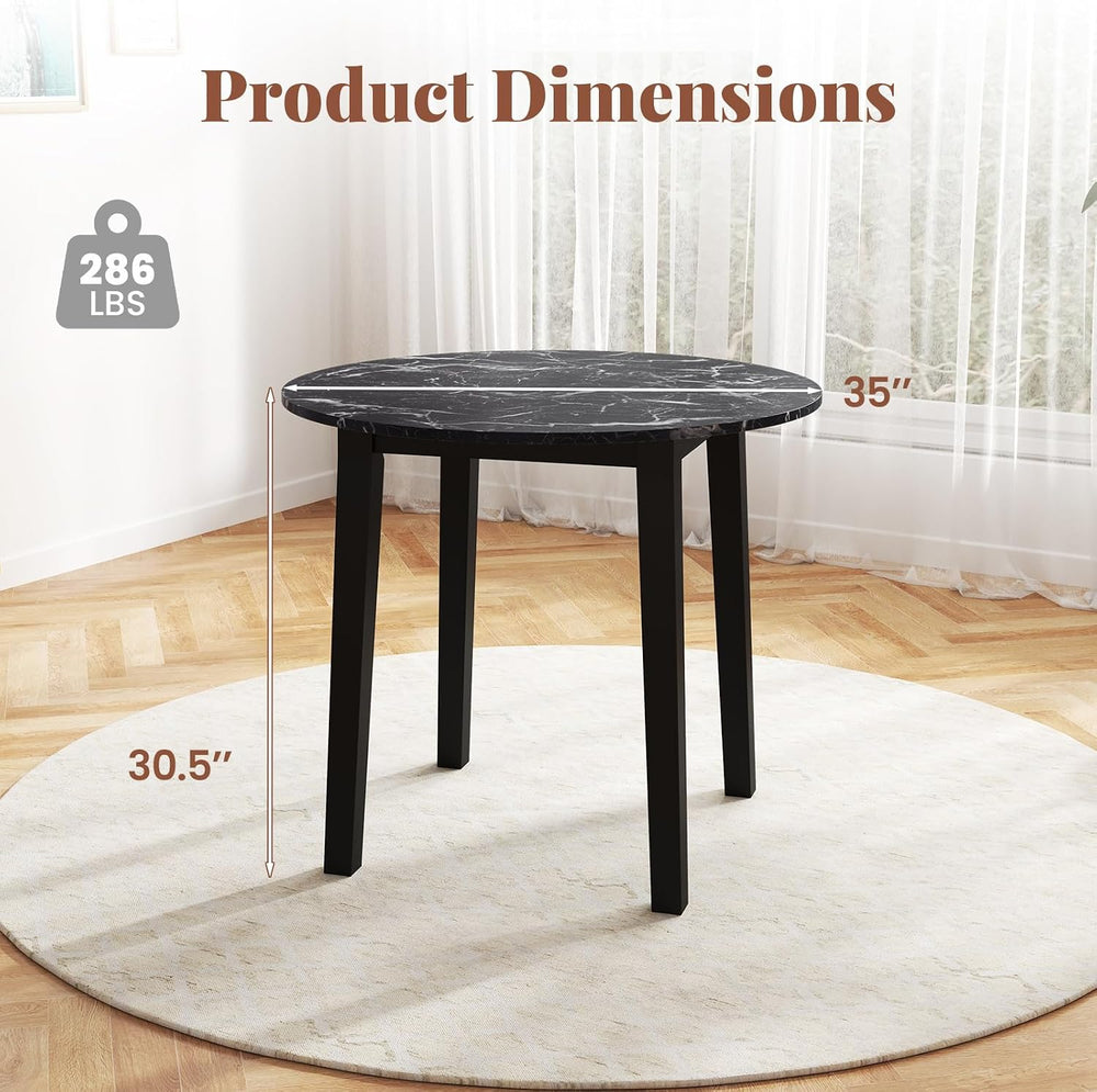 Giantex 35” Round Dining Table with Rubber Wood Legs, Marble-Textured Veneer ...