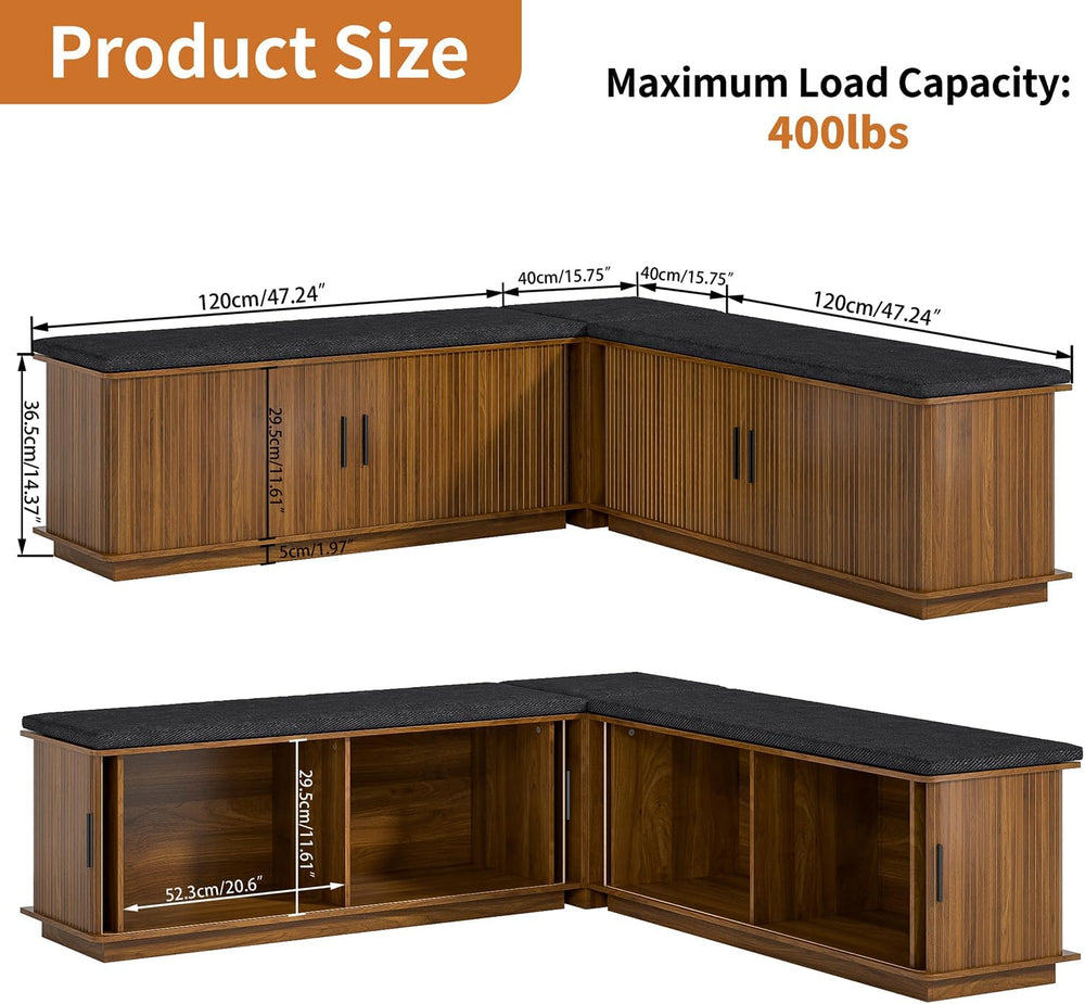 Corner Storage Bench with Hidden Storage, L-Shaped Shoe Bench with Cushion, S...