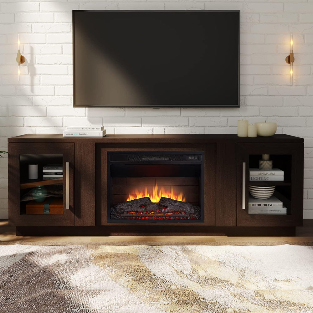 Cheerway 3D Fireplace TV Stand for TVs up to 80’’, Wooden Media Entertainment...