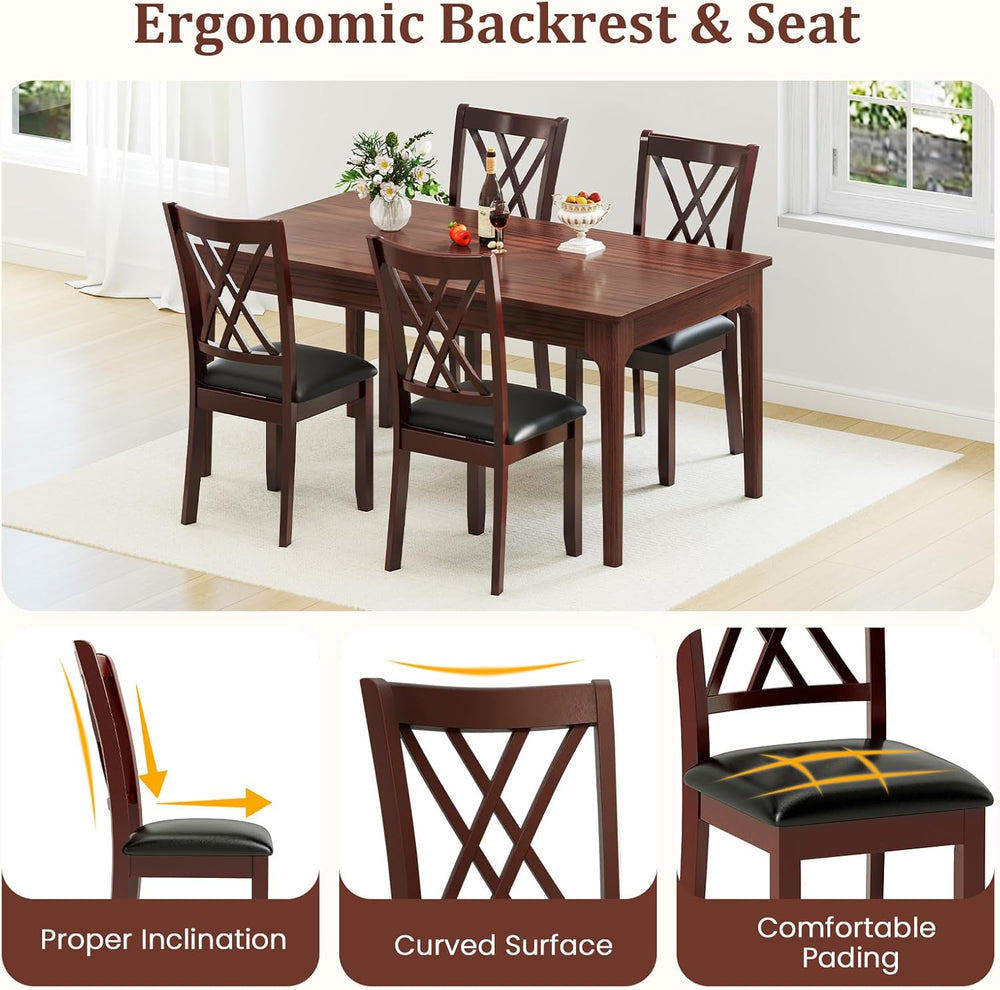 COSTWAY Set of 4 Dining Chairs, Wooden Kitchen Side Chair with PU Leather Pad...