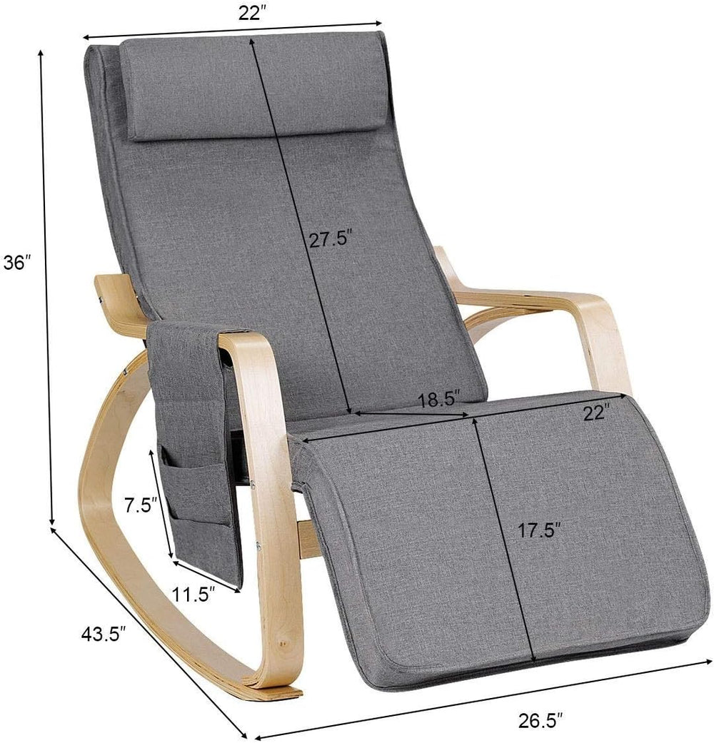 Relax Adjustable Lounge Rocking Chair with Pillow & Pocket Comfortable Ar...