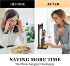 DreamGenius Jewelry Organizer Stand with Velvet Ring Holder, 4 Tier Jewelry Holder Organizer with 15 Hooks for Necklaces and 16 Holes for Earrings, Black
