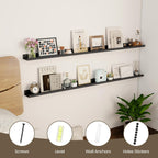 Axeman Black Floating Shelves - 55 Inch Picture Ledge Shelf Set of 2 - Black Wall Shelves with Lip - Picture Shelf for Wall with Ledge - Photo Ledges Nursery Bookshelf