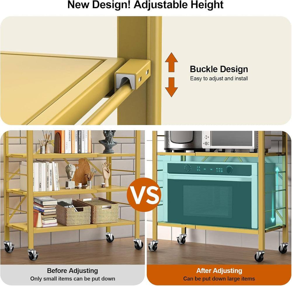 6-Tier Foldable Storage Shelves Expandable Shelf Wheels Gold 2-in-1