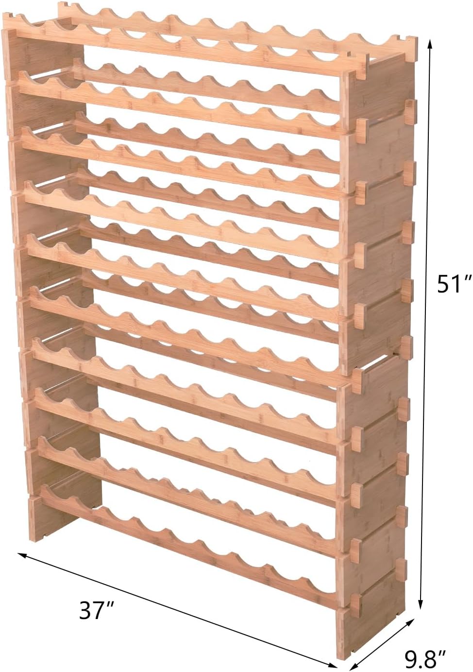 90 Bottle Stackable Storage Modular Wine Rack Cabinet Bamboo freestanding Flo...