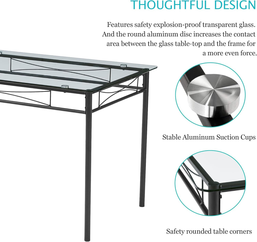 VECELO Dining Table Set for 4, 5-Piece Glass Kitchen Table with Upholstered P...