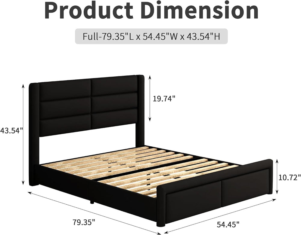 Full Size Upholstered Bed Frame with LED Lights Headboard, Modern Faux Leathe...