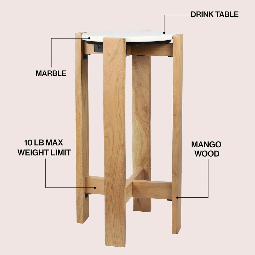 JONATHAN Y Elena 24" Acacia Wood Round Drink Table with Glossy Top, Mini...