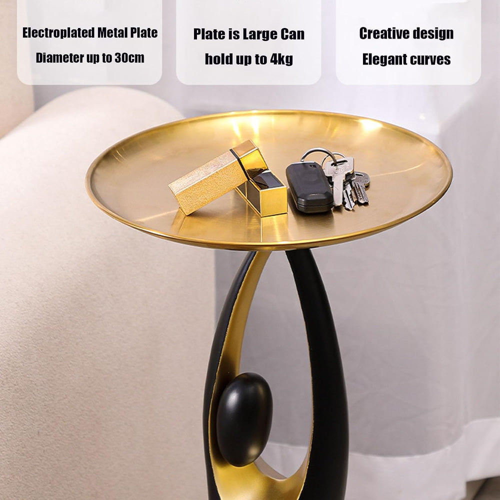 Modern Side Table with Metal Top,Resin End Table with Art Base,Round Bedside ...