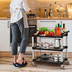 3-Tier Plastic Service Utility Cart with Wheels, Heavy Duty 3-Shelf Rolling Utility/Push Cart for Foodservice/Commercial/Restaurant/Office/Kitchen/Hotel, Black