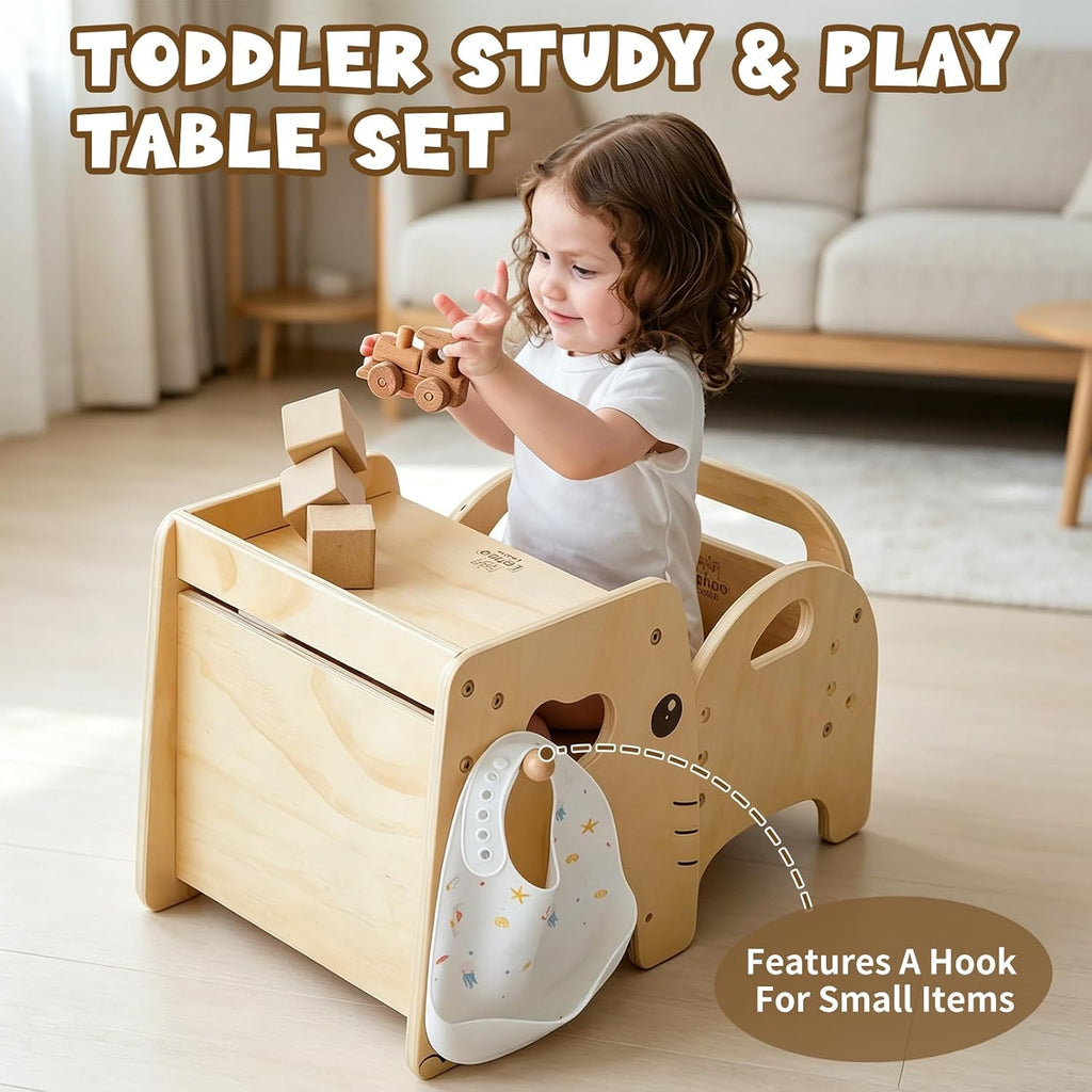 Lehoo Castle Montessori Weaning Table and Chair Set for Toddler Age 1-3, Adjustable Height Wooden Baby Activity Furniture for Self-Feeding, Drawing, Learning and Play