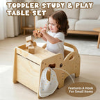 Lehoo Castle Montessori Weaning Table and Chair Set for Toddler Age 1-3, Adjustable Height Wooden Baby Activity Furniture for Self-Feeding, Drawing, Learning and Play