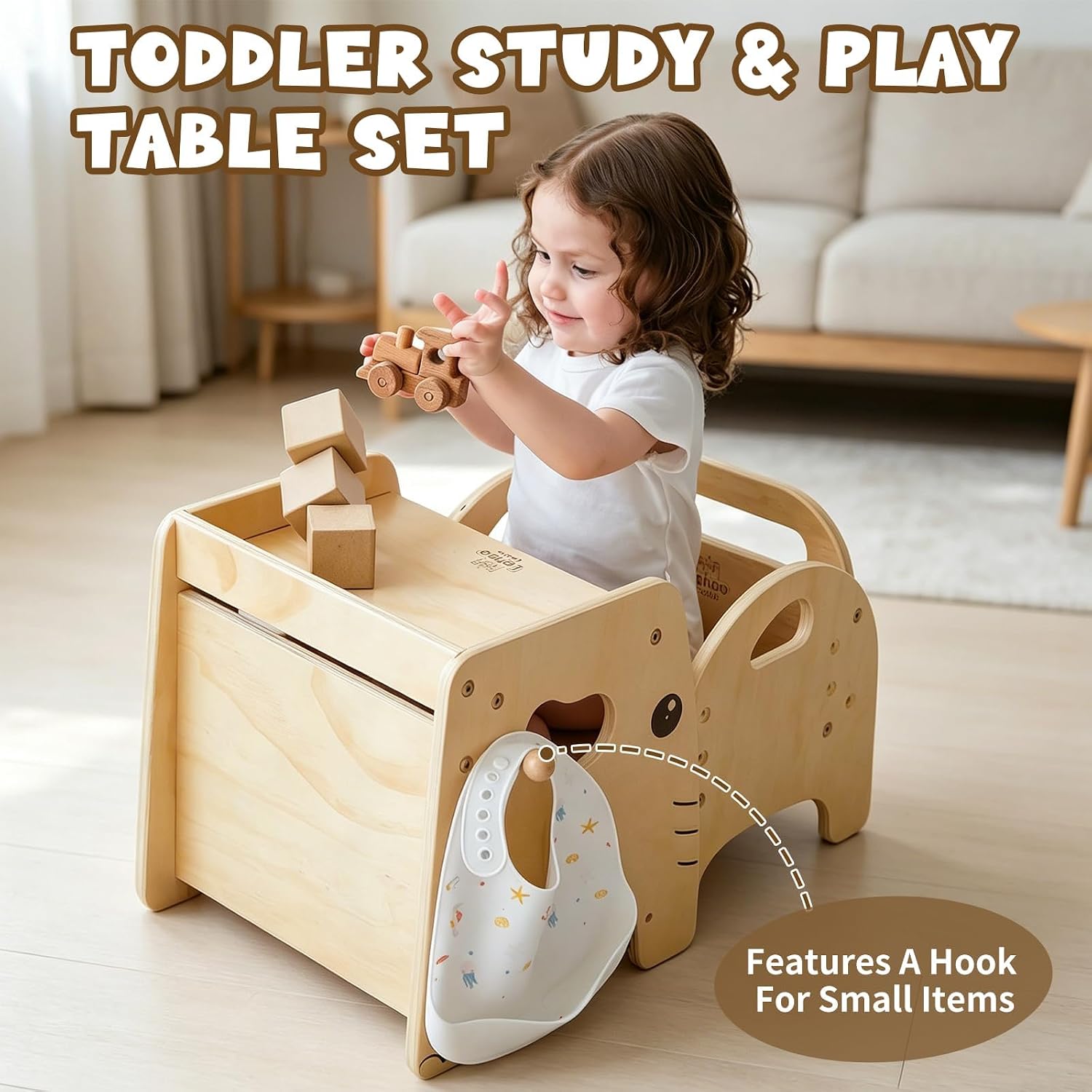 Lehoo Castle Montessori Weaning Table and Chair Set for Toddler Age 1-3, Adjustable Height Wooden Baby Activity Furniture for Self-Feeding, Drawing, Learning and Play