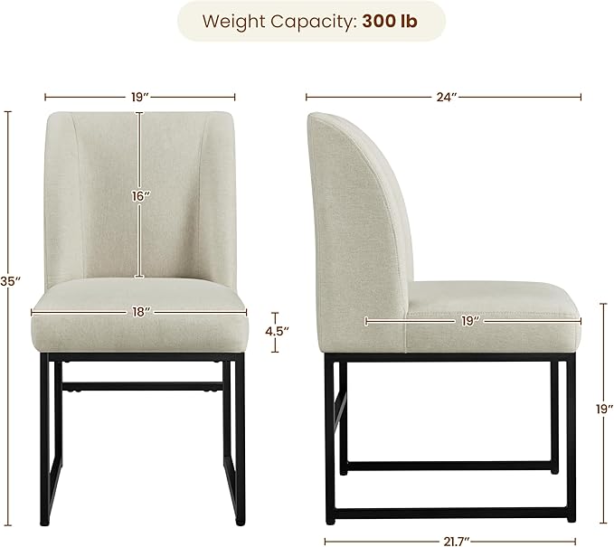 Yaheetech Upholstered Dining Chairs Set of 6 Modern Kitchen Chairs with Mid Back Padded Seat and Metal Legs for Dining Room, Living Room, Restaurant, Armless Design, Beige