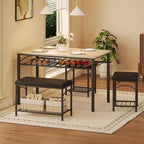 IDEALHOUSE Dining Table Set for 4 with Upholstered Benches and 2 Stools, Small Kitchen Table Chairs Set of 4 for Apartment, Studio, Home and Small Space