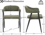 HNY Modern Dining Room Arm Chairs Set of 6, Green Retro Faux Leather Upholstered Barrel Dining Chairs with Arms Mid-Century Accent Chair with Metal Legs, Open-Back Kitchen Side Chairs for Living Room