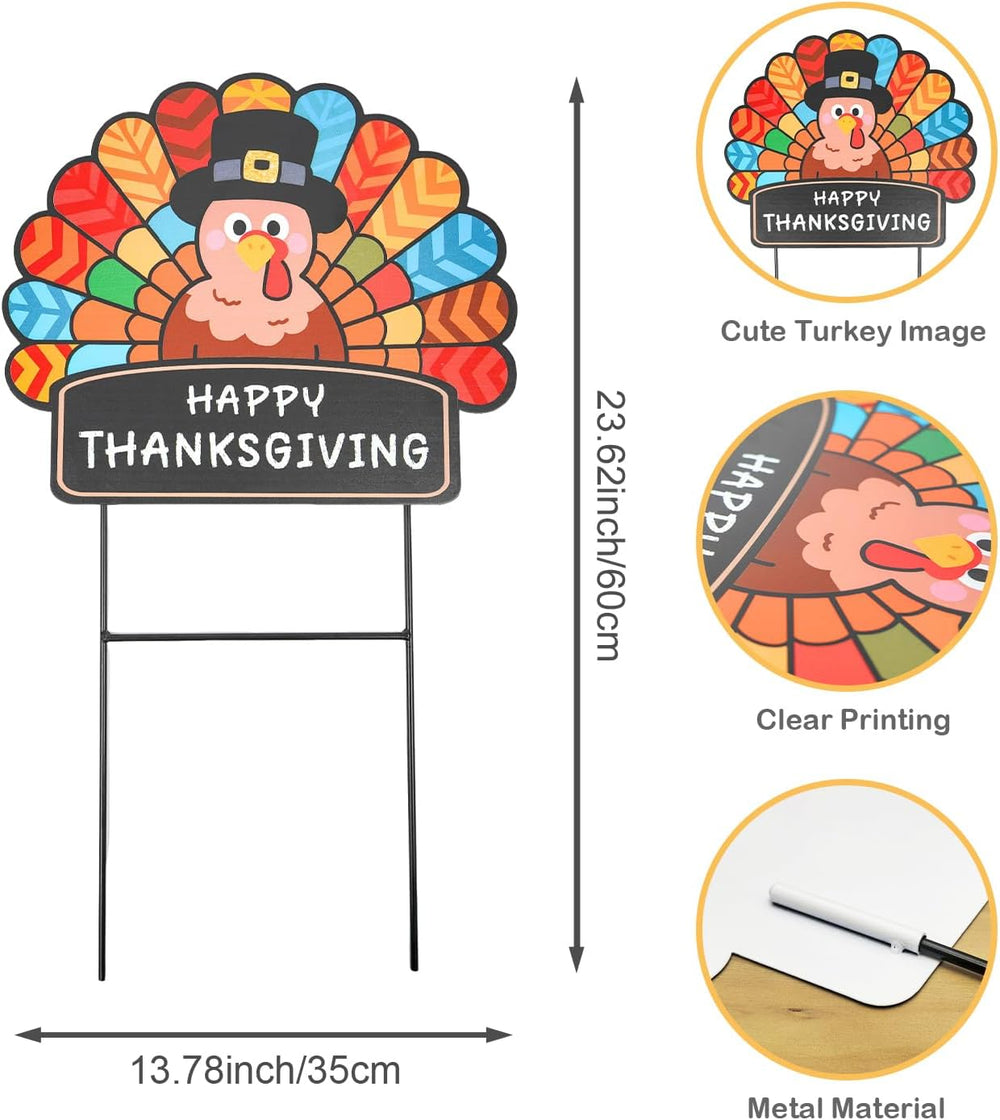 Thanksgiving Decorations Outdoor - Metal Turkey Yard Stakes Happy Thanksgivin...