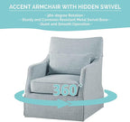 Martha Stewart London Swivel Chair - Solid Wood & Plywood, Skirted Metal Base Accent Armchair, Lumbar Pillow -Modern Classic Family Room Sofa Furniture Bedroom Lounge, 28"X31.5"X35.25", Light Blue