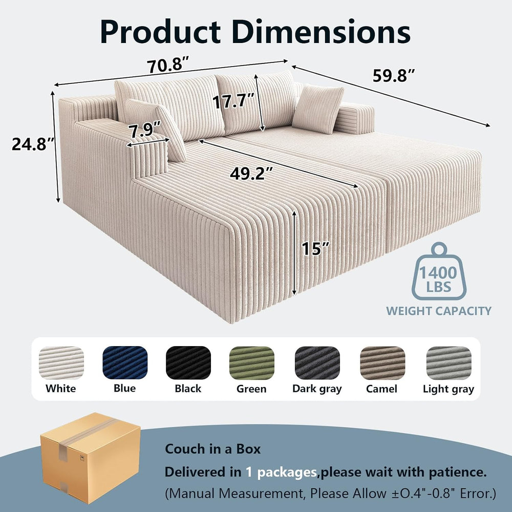 71"Oversized Chaise Lounge Chair,Sectional Double Lounge Chaise with Pil...