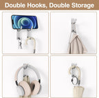 pickpiff 10-Pack Adhesive Wall Hooks for Towel: Modern Silver Hooks Hold 13 LB, Sticky Door Hanger Hanging Coats, Bags, Backpack, Purses - Bathroom,Kitchen, Dorm, RV, Shower - Stainless, Metal