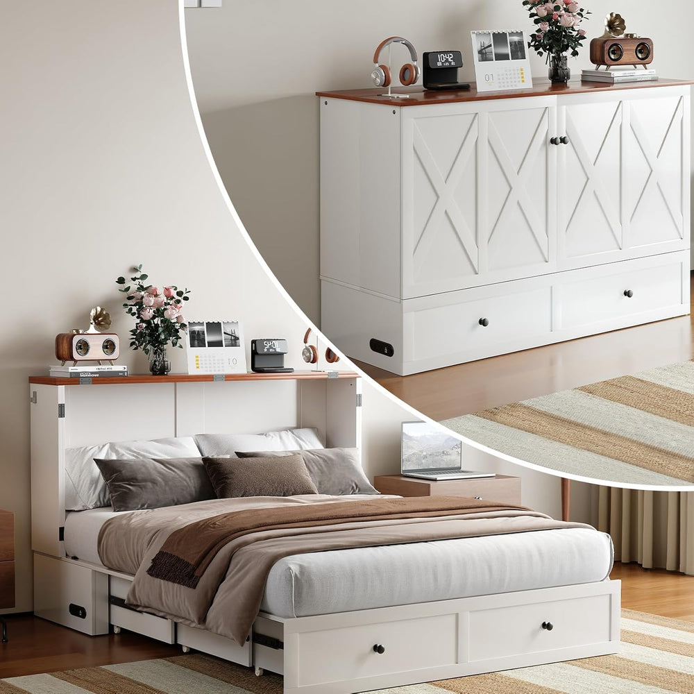 BALUS Full Size Murphy Bed with Mattress Included, 57'' W Murphy Bed ...