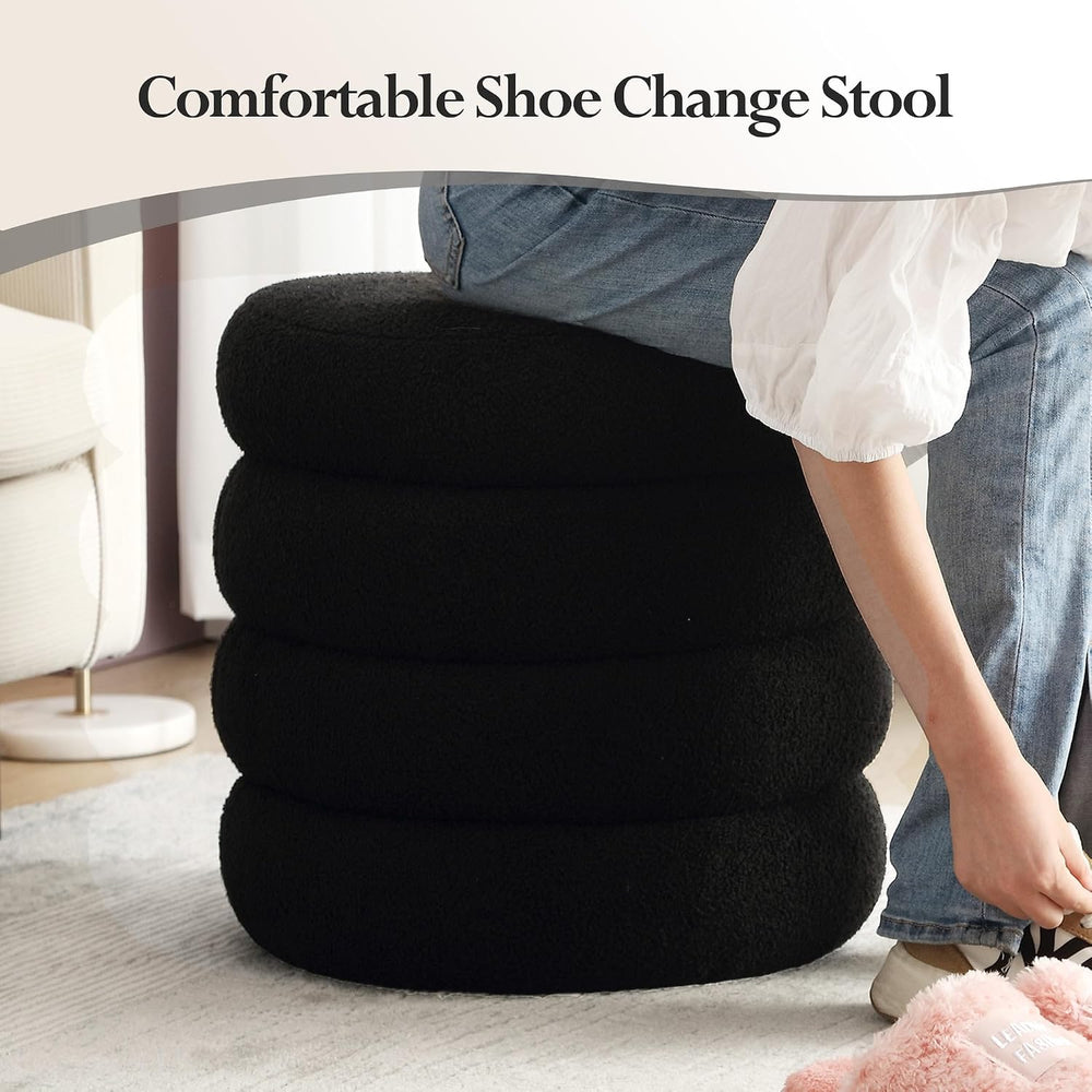 19.5 Inch Round Storage Ottoman, Modern Sherpa Ottoman Coffee Table with Remo...