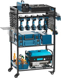 Large Power Tool Organizer Cart with Lockable Wheels | 4-Tier Organizer for Power Tools & Garage Storage, Mechanic Cart, Gift for Men, Dad, Husband
