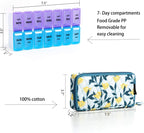 Weekly Pill Organizer 2 Times a Day,7 Day am pm Pill Organizer, Large Daily Pill Cases Pill Box Vitamin Organizer Box,Yellow Floral