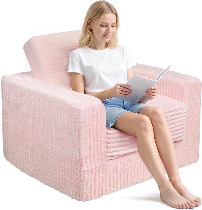 WLIVE Compact Bean Bag Chair, Single Foam Couch Chair, for Dorm Bedroom Kids Playroom, Teen Adult, Pink