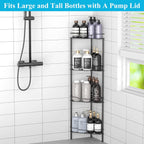 4 Tier Floor Standing Corner Shower Caddy Organizer Shelf with Hooks, Bathroom Shelves Stand Rack, Matt Black