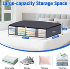 Under Bed Storage Containers, 4 Pack Blanket Storage Bags, Collapsible Storage Bags with Big Zippers, Clear Front, Shoe Storage and Organization for Clothes, Comforter, 75L, Grey