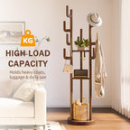 Yoobure Rotary Coat Rack Freestanding - Solid Wood Coat Tree with 9 hooks & 3 Storage Shelves for Purse, Bag, Jacket, Hat, Corner Hanger Stand Racks for Hall, Entryway, Office, Modern Clothes Holder