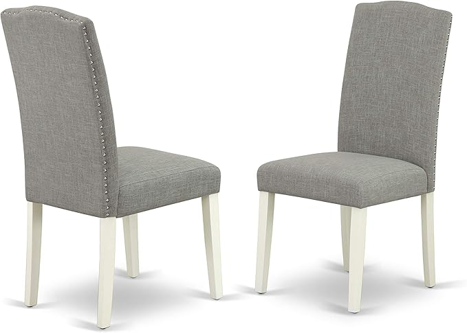 East West Furniture OXEN5-LWH-06 5 Piece Modern Dining Table Set Includes a Square Wooden Table and 4 Dark Shitake Linen Fabric Upholstered Parson Chairs, 36x36 Inch, Linen White