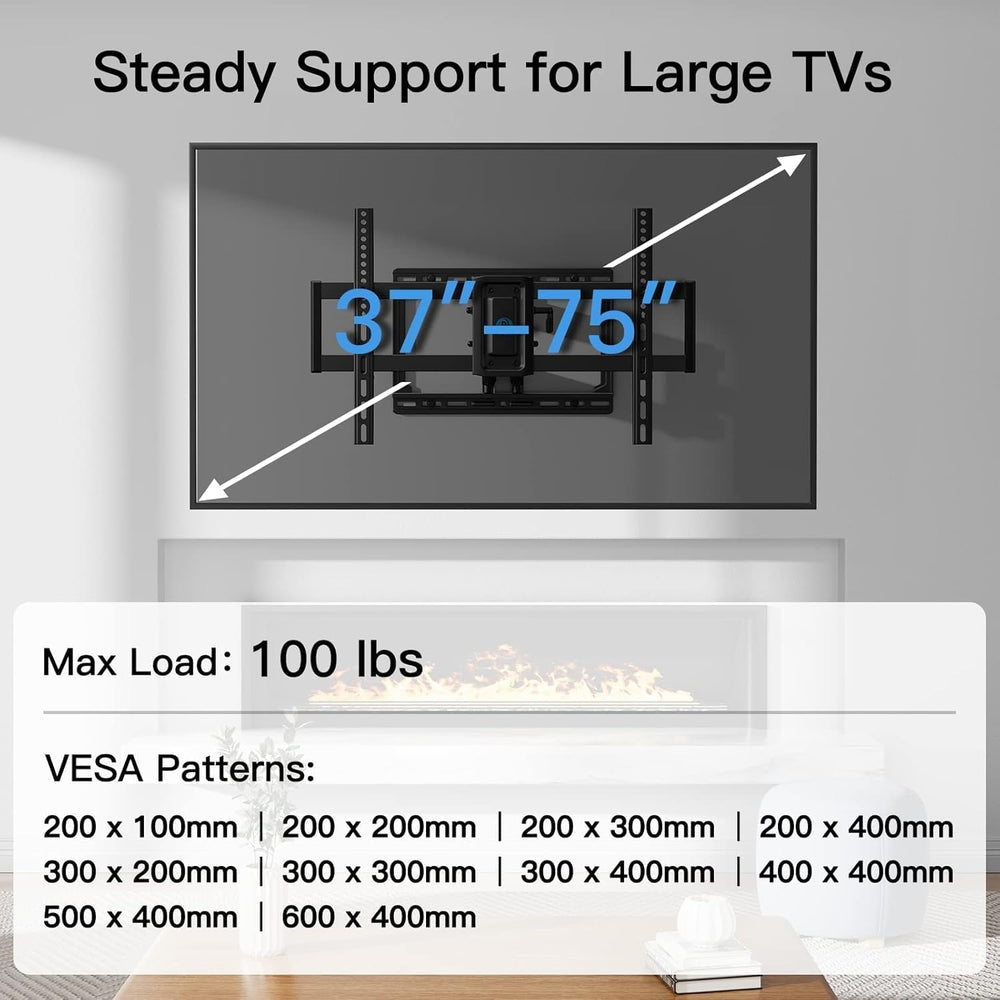 Pipishell Full Motion TV Wall Mount for 37-75 inch Flat/Curved TVs up to 100l...