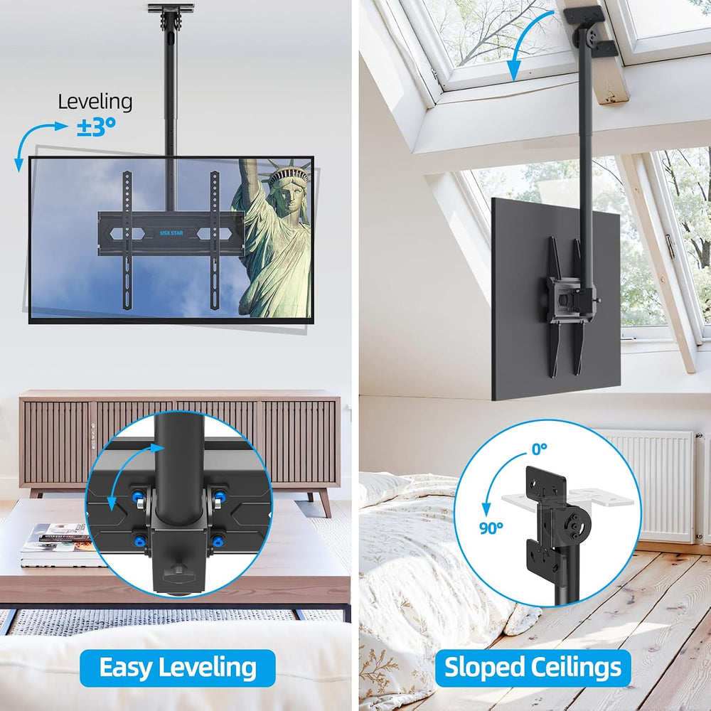 USX STAR Ceiling TV Mount for 26-65 inch TVs, 360° Swivel Full Motion Ceiling...