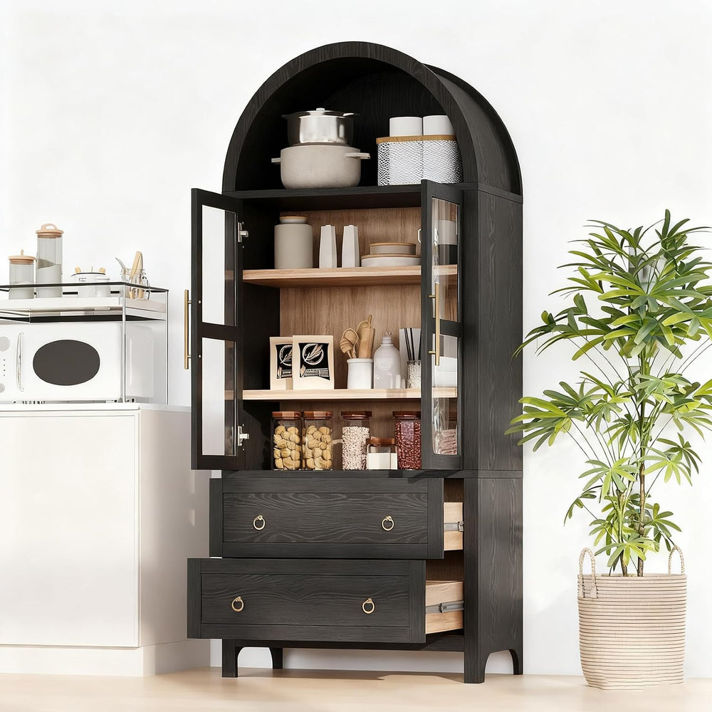 71" Tall Arched Kitchen Pantry, Modern Farmhouse Storage Cabinet with 2 ...
