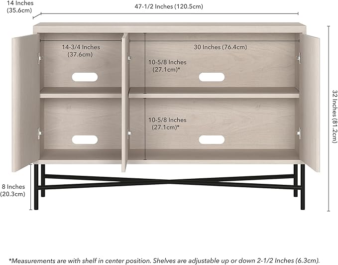 Henn&Hart 48" Wide Rectangular Buffet Table in Alder White