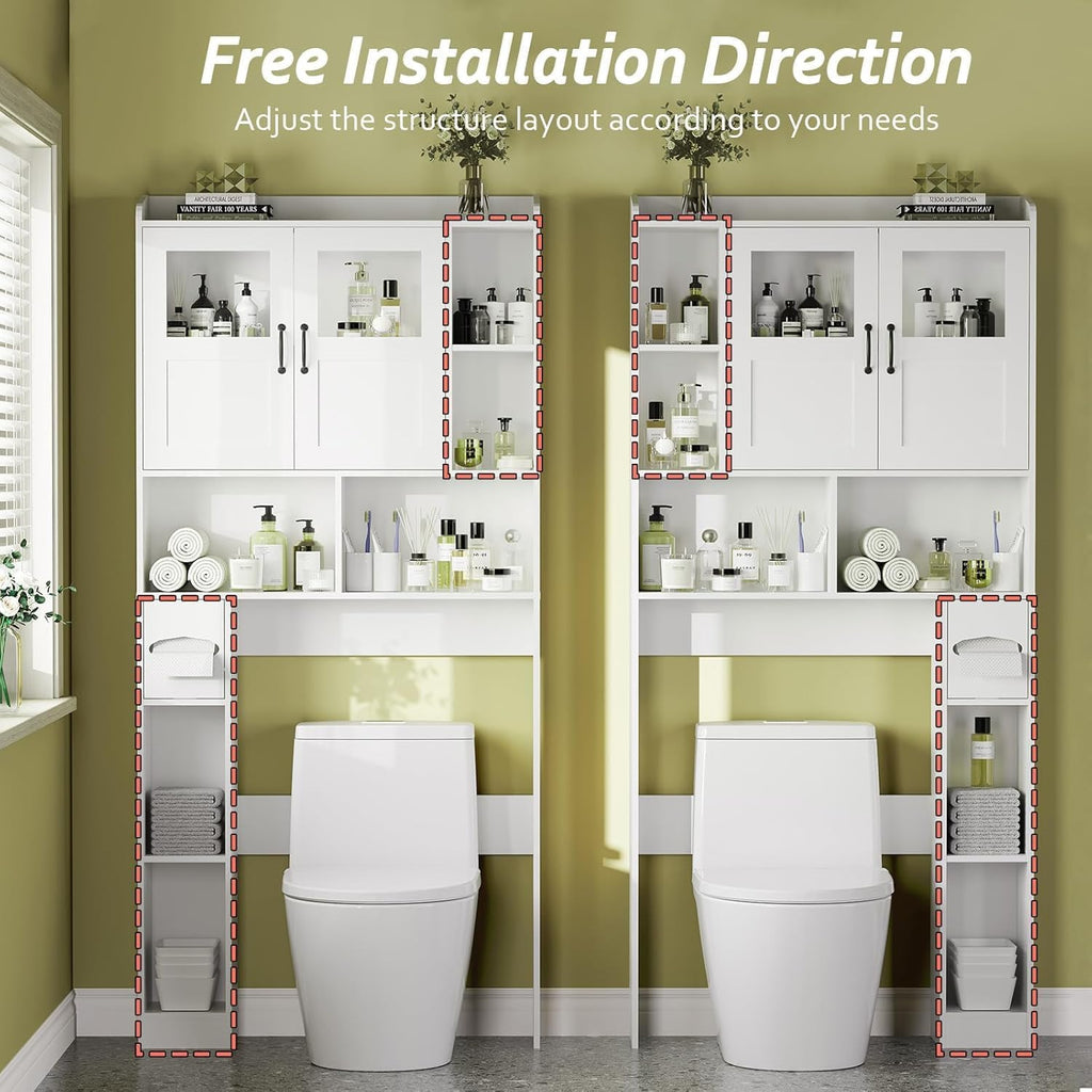 Over Toilet Storage Cabinet, 67 Inch Wall Mounted Tall Cabinet, Freestanding Bathroom Organizer Shelf for Bathroom, Restroom, Laundry, White