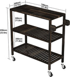 Interbuild 3 Tier Acacia Hardwood Kitchen Cart, Portable Rolling Trolley Cart Kitchen Storage Utility Cart with Towel Rack (Espresso)
