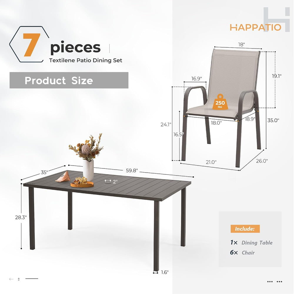 Outdoor Patio Dining Set, 6 Quick Dry Textilene Dining Chairs and Dining Tabl...