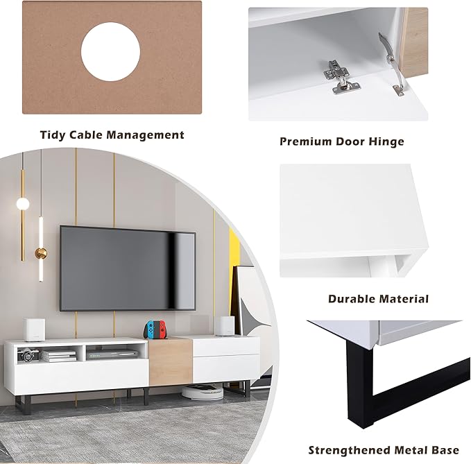 Bellemave TV Stand for TVs up to 80", Modern Entertainment Center with Cabinets, Drawers & Open Shelves, Wooden Media Console with Storage for Living Room, Bedroom & Home Theatre (White)