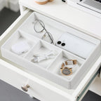 PU Leather Valet Tray, Decorative Trinket Vanity Desk Drawer Organizer Tray, Perfume Dish Catch All Bowl for Keys, Nightstand Drawer Organizer Women Men with 4 Compartments (Cream-White)