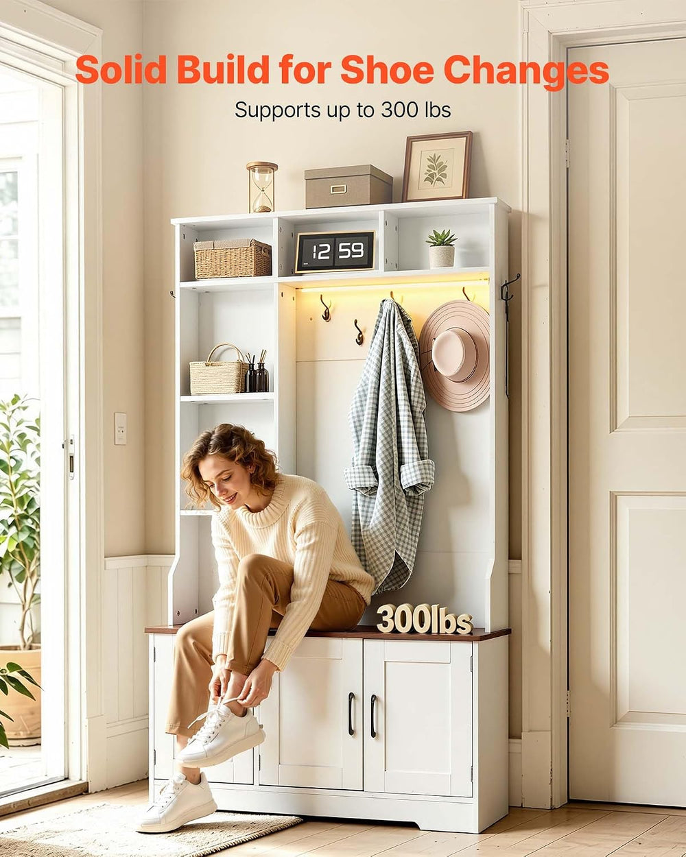 VEVOR Hall Tree with Bench and Shoe Storage, 39" Wide, Entryway Hall Tre...
