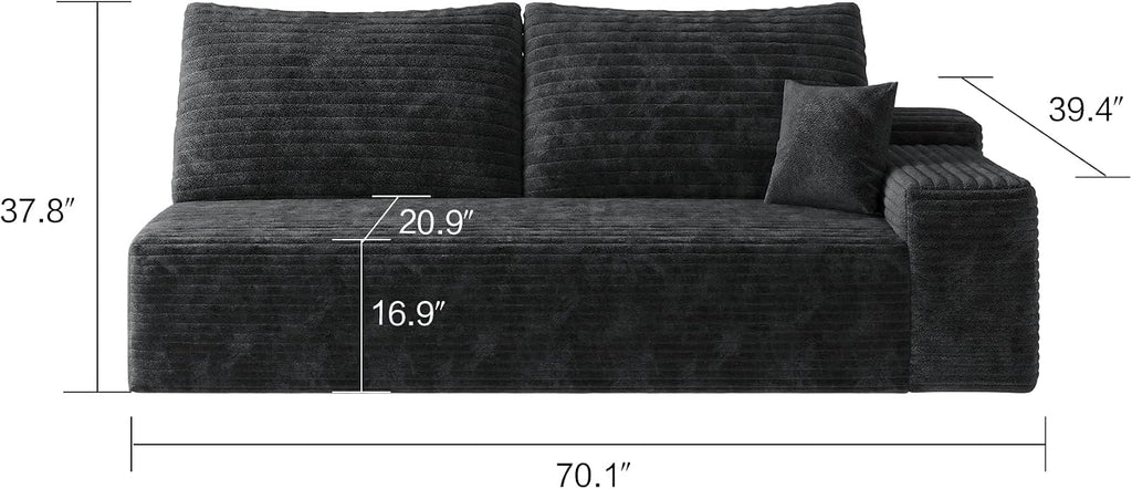 107" Boneless Couch with L Shaped Chaise, Plush Corduroy Sleeper Sectional Sofa, Deep Seat Comfy Couches for Living Room Bedroom, Compressed Foam Cloud Sofas, No Assembly, Left Facing Chaise, Black