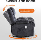 Swivel Recliner Chair for Adults,Oversized Rocker Recliner with Massage and Lumbar Heat,Rocking Chair with Side Pocket,2 Cup Holders,for Living Room